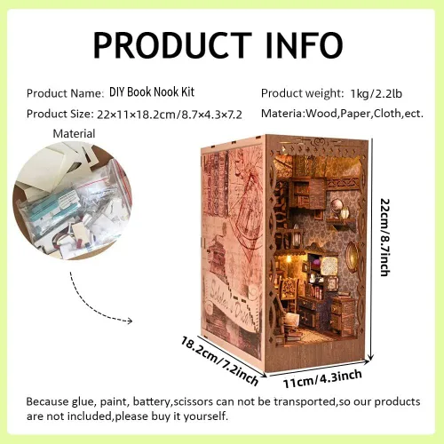 Miniatura 5 de TOPBSFARNY Kit de rincón de libros – Rompecabezas de madera 3D en miniatura para estanterías, kits de bricolaje con luz LED para adultos y SL09