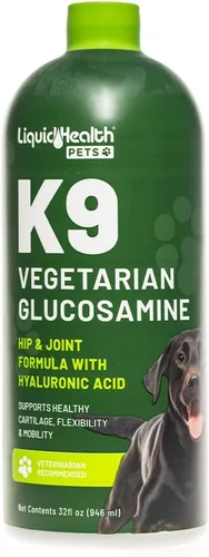 LIQUIDHEALTH Glucosamina líquida vegetariana K9 de 32 onzas para todos los perros, condroitina, MSM, Omega 3, ácido hialurónico antioxidantes, salud