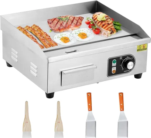 Miniatura 8 de Parrilla eléctrica comercial de 14 pulgadas Parrilla eléctrica de encimera de 1500 W, placa de parrilla eléctrica antiadherente Teppanyaki de 110 V