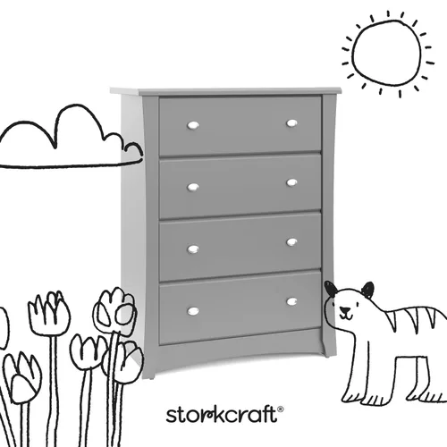 Miniatura 7 de Storkcraft Crescent Cajonera de 4 Cajones (Gris Guijarro) – Certificado GREENGUARD Gold, Cajonera Fácil de Combinar para Dormitorio de Niños y Gris