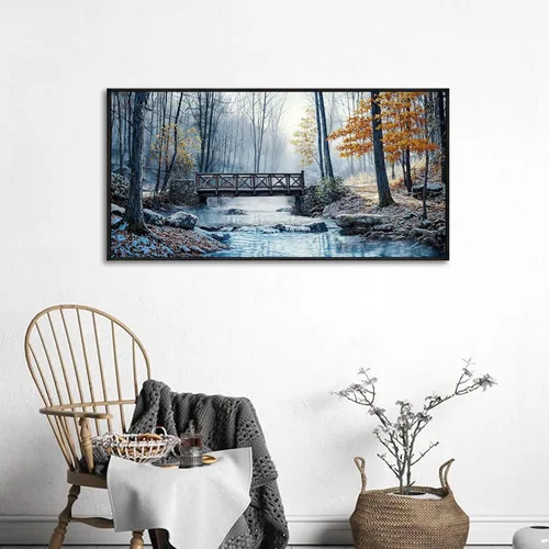 Miniatura 2 de yiijeah Arte de pared para sala de estar, decoración de pared moderna para dormitorio, oficina, paisajes de bosques de montaña, pueblo, puente