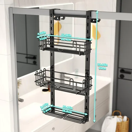 Miniatura 6 de HapiRm Organizador de ducha de 3 niveles sobre la puerta, organizador de ducha colgante con 16 ganchos y 2 soportes para jabón, organizador de baño