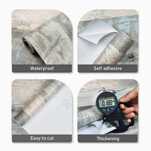 Miniatura 4 de Sevalo Papel de contacto de madera Shiplap para despegar y pegar, 15.7 pulgadas de ancho, 78.7 pulgadas de largo, papel de contacto de grano