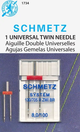 SCHMETZ Agujas para máquina de coser extra anchas gemelas (130/705 H ZWI BR), cardadas, tamaño 8.0/100