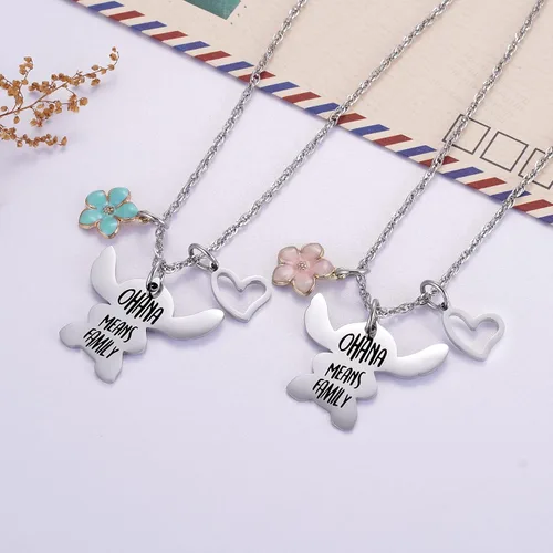 Miniatura 4 de Ralukiia - Collar con la frase "Ohana mean family", llavero con forma de Stitch, regalos de joyería para niños y niñas