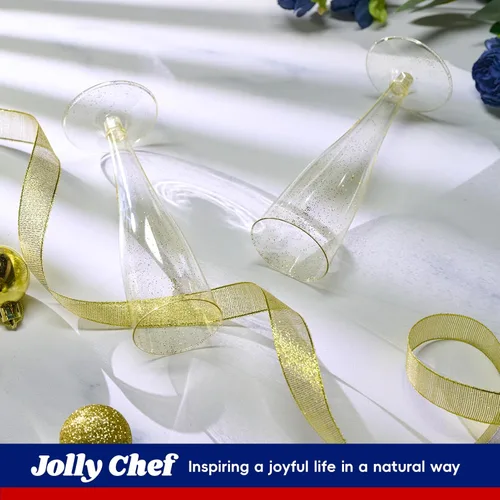 Miniatura 8 de JOLLY CHEF Paquete de 100 copas de champán de plástico desechables de 4.5 onzas con purpurina dorada para boda, día de Acción de Gracias, Navidad