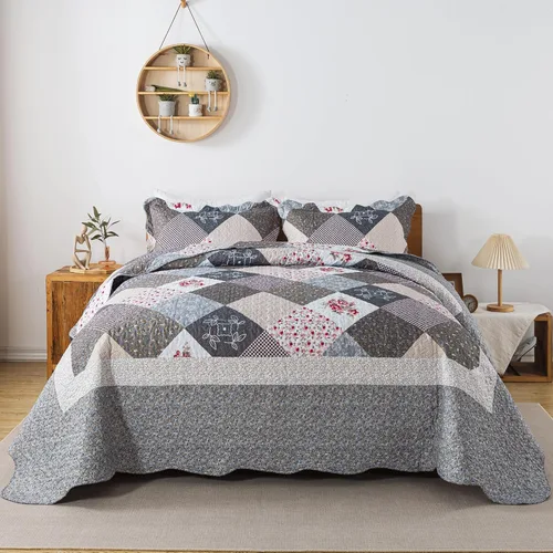 HoneiLife Juego de colcha de tamaño King extragrande de 120 x 120 pulgadas, 3 piezas, California King extragrande, todas las estaciones, ropa de