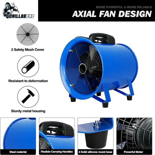 Miniatura 3 de GORILLASPRO Ventilador portátil de utilidad de 520 W/12 pulgadas con conducto telescópico de PVC de 33 pies, ventilador de cilindro resistente