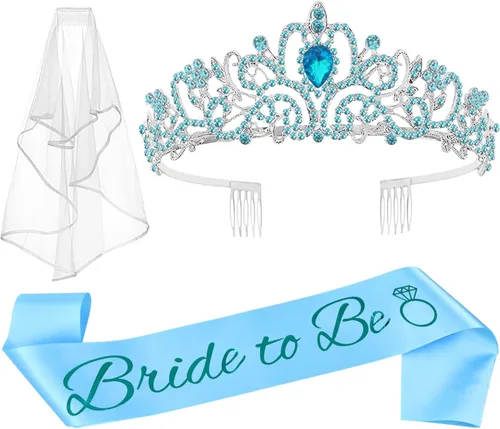 JETKONG 3 piezas de decoraciones para despedida de soltera Corona de despedida de soltera, banda y velo para novia para mujeres Regalos para