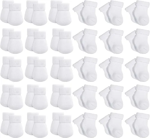 Jeyiour 30 pares de guantes y calcetines prematuros para bebés prematuros, guantes y mitones para bebés prematuros, calcetines y manoplas para bebés