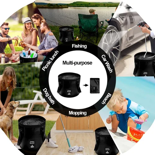 Miniatura 3 de Cubo plegable con asa, contenedor de agua plegable ligero, cubo plegable portátil para pesca, camping, senderismo, mochileros, supervivencia al aire