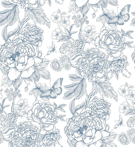 Miniatura 15 de Safiyya Papel tapiz floral para despegar y pegar, papel de contacto azul y blanco, papel tapiz bohemio para dormitorio, papel de pared de peonía