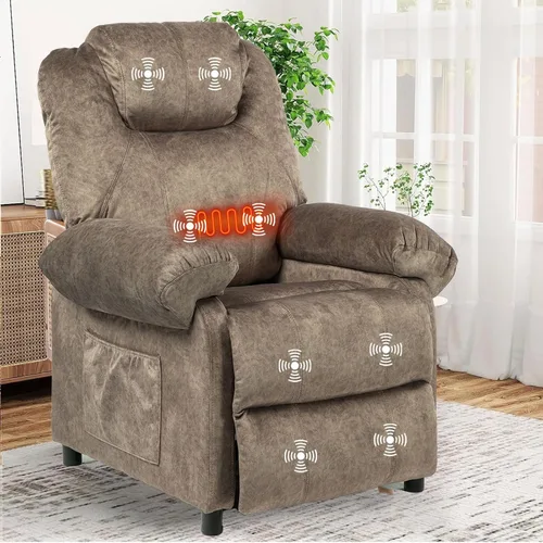 Silla reclinable de masaje con calor, sillas reclinables de tela con relleno con calefacción, sillón reclinable pequeño para sala de estar y