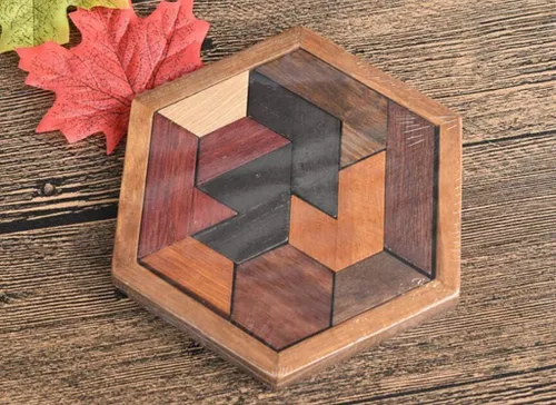 Miniatura 7 de KINGOU Rompecabezas de madera hexagonal Tangram para niños y adultos, rompecabezas de madera para niños y adultos, juegos de rompecabezas