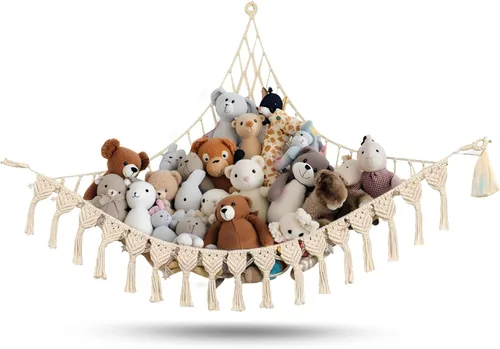 Miniatura 10 de ABBY BABY Hamaca de almacenamiento para animales de peluche extra grande con luces LED en la esquina – Red colgante para juguetes con capacidad