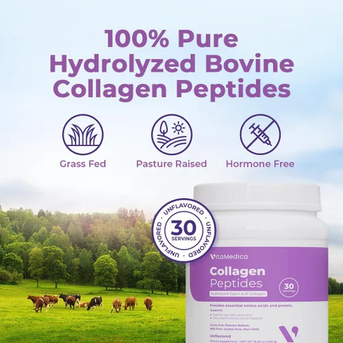 Miniatura 5 de VitaMedica Polvo de péptidos de colágeno para mujeres y hombres – Cabello saludable, piel, uñas, huesos y articulaciones – Tipos hidrolizados I