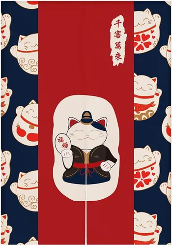 Miniatura 14 de Cortina japonesa Noren para puerta, tapiz Maneki Neko Lucky Cat para puerta, divisor de habitación, cocina, decoración del hogar, 29 x 35 pulgadas