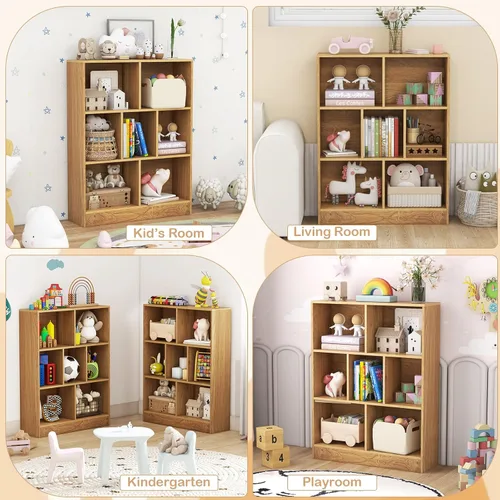Miniatura 7 de HONEY JOY Organizador de almacenamiento de juguetes para niños, gabinete de almacenamiento de madera de 7 secciones, baúl de juguetes de guardería