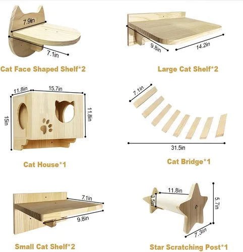 Miniatura 7 de La La Pet Estantes y perchas modernos para gatos, árbol de escalada para gatos montado en la pared con 9 escalones y escalera, centro de actividades
