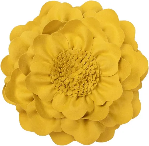 JWH - Fundas de cojín con forma de flores 3D, redondas, para sofá, cama, sala de estar, cojín de felpa decorativa de color amarillo, suave y de