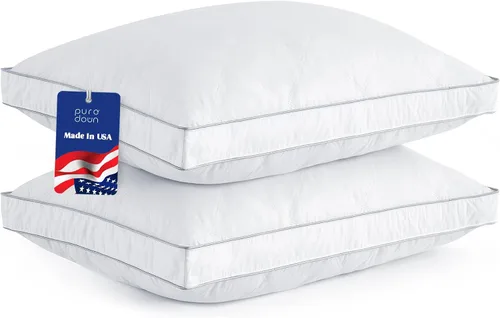 Miniatura 9 de puredown® Juego de 2 almohadas de plumas de ganso fabricadas en Estados Unidos, tamaño estándar, funda 100% algodón, almohadas de plumas para dormir