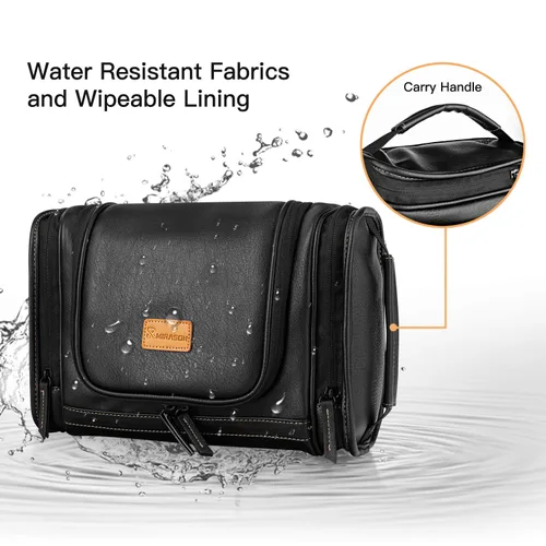 Miniatura 4 de MIRASON Neceser de viaje, bolsa de aseo colgante para hombres, bolsa de ducha de viaje de cuero para artículos de tocador, bolsa de baño con gancho