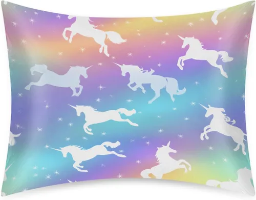 Miniatura 79 de Funda de almohada de satén de unicornio rosa lindo para cabello y piel, tamaño estándar, funda de almohada de seda suave de satén refrescante