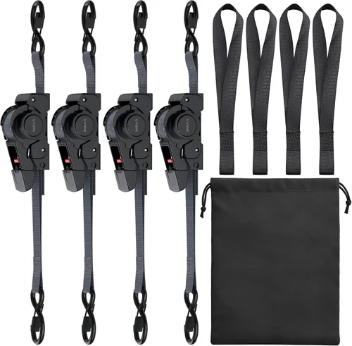 Miniatura 7 de Justech Paquete de 4 correas retráctiles de trinquete, 1 pulgada x 11.6 pies - Resistencia a la rotura de 1411 libras, correas de amarre