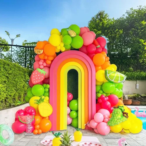 Miniatura 3 de Kit de arco de guirnalda de globos de frutas rosa, rojo, amarillo, verde, naranja, globos de aluminio con sandía, fresa, limón y naranja, globos
