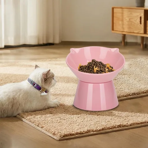 Miniatura 7 de Cuencos elevados desmontables para gatos, tazón elevado inclinado 15° para gatos anti-vómitos, amigable con los bigotes, platos ajustables para Rosa