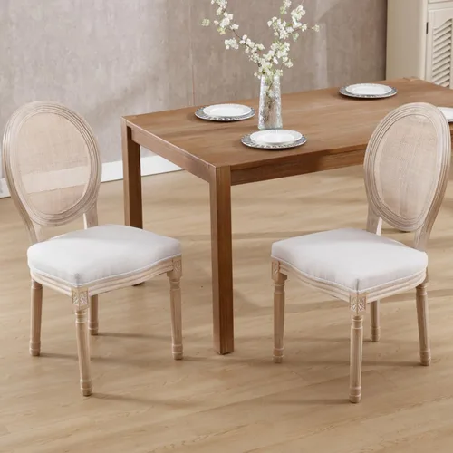 Miniatura 42 de Kmax Sillas de comedor estilo granja, patas de madera marrón, elegantes sillas de cocina copetudas, sillas de dormitorio francesas desgastadas