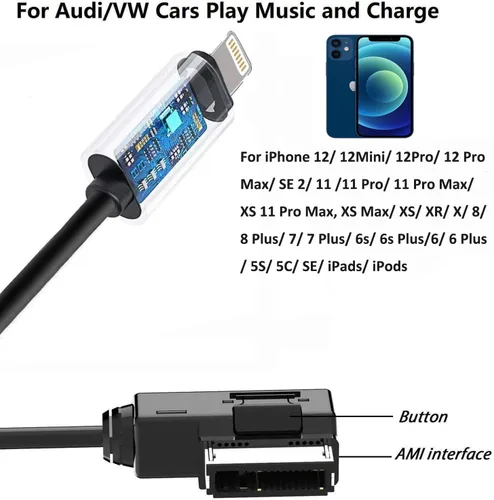 Miniatura 2 de Wahbite AMI MMI MDI - Cable adaptador de interfaz auxiliar para iPhone 13 12 11 Xs Max XR X 8 7 6 compatible con Audi A3/A4/A5/A6/A8/S4/S6/S8/TT