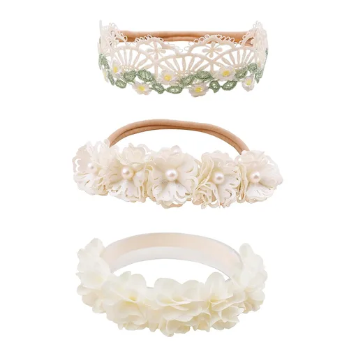 Miniatura 18 de Diademas de flores de nailon para bebé niña, con moños de flores, accesorios elásticos para el cabello, corona, envolturas florales hechas a mano