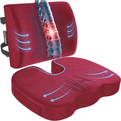 Fortem - Cojín para Silla de Oficina, Cojín Lumbar para Silla de Oficina, Almohada de Apoyo Lumbar para Silla de Oficina, Cojín de Espuma velur rojo