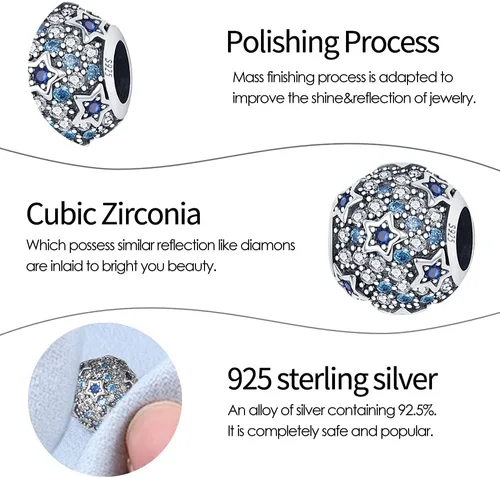 Miniatura 2 de Abalorio de plata de ley 925 para pulseras y collares Pandora para mujer, circonitas cúbicas 5A, cuentas de joyería