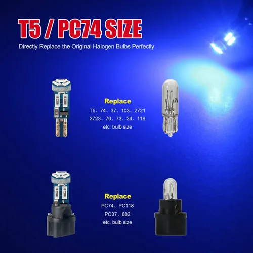 Miniatura 5 de Bombilla LED de alto brillo azul profundo T5 37 74 PC74 PC37 con enchufe de bloqueo giratorio para panel de instrumentos, luz en racimo y luz