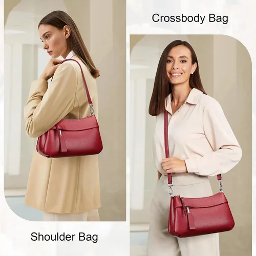 Miniatura 27 de Over Earth Genuine Leather Crossbody Bags for Women Small Hobo Handbags Shoulder Purses with 2 Detachable Straps