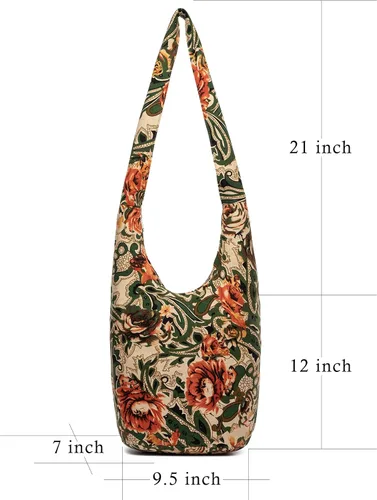 Miniatura 78 de Bolsa de hombro para mujer, de lona en estilo hippie/bohemio para llevar cruzada al hombro, disponible en diferentes colores y estampados