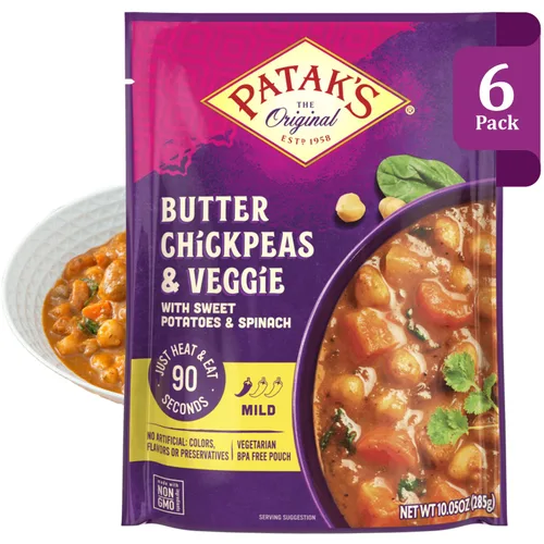 Patak's Butter Chickpeas & Veggies – Comida vegetariana lista para comer – Curry indio suave con garbanzos, espinacas y verduras – Comida en el