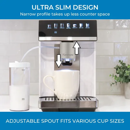 Miniatura 5 de Kenmore Cafetera de Café Completamente Automática - con Molinillo, Espumador de Leche y Vaporizador, Tamper Automático, Máquina de Espresso Blanco