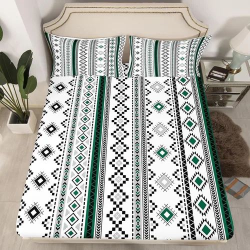 Miniatura 32 de Homewish Western Fitted Sheets Twin Size (No Flat),Retro Country Tribal Bedding Set 2Pcs,Kids Girls Boys Room Decor,Southwest Aztec Stripes Bed