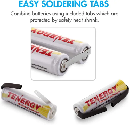 Miniatura 4 de Tenergy Batería recargable AA NiCD de 1.2 V, baterías de alta capacidad de 1000 mAh con pestañas para afeitadoras, recortadoras, maquinillas