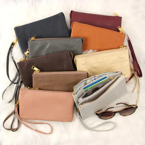 Miniatura 25 de RIAH FASHION Monedero convertible de piel sintética - Mini bolso de mano desmontable cadena bandolera correa soporte para teléfono