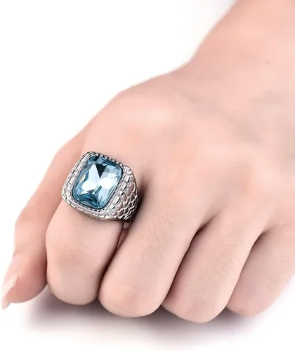 Miniatura 5 de anillo de compromiso de acero inoxidable antialérgico de 316 L con cristal de aguamarina sintético