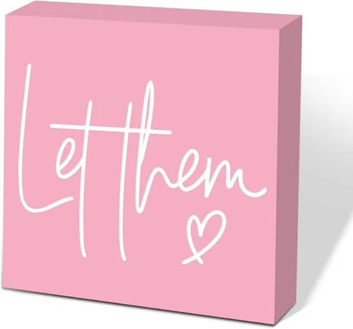 Miniatura 25 de Letrero de caja de madera Let Them de 5 x 5 pulgadas, letrero de escritorio estilo granja Boss Lady decoración de cubículo de oficina, accesorios