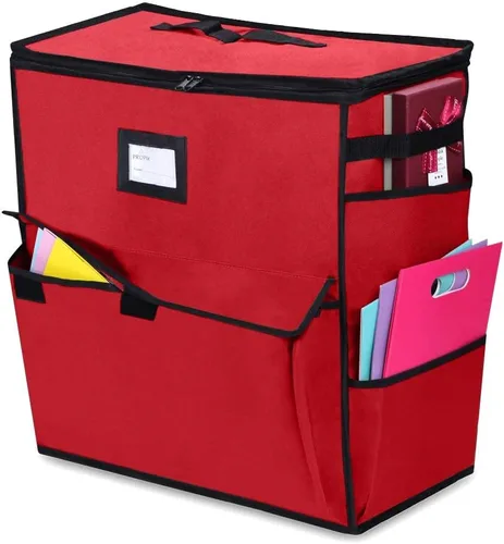 Miniatura 3 de Organizador de Almacenamiento Navideño ProPik, Bolsas de Regalo, Lazos, Cintas y Contenedor de Accesorios de Envoltorio (Rojo)