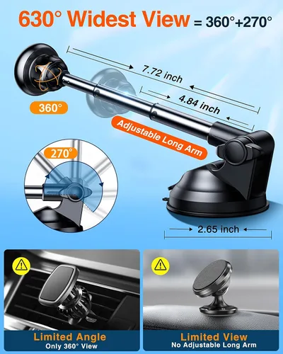 Miniatura 4 de Soporte magnético universal para parabrisas y tablero, soporte para Motorola Moto g Stylus 5G, con ventosa de gel mejorada con brazo telescópico