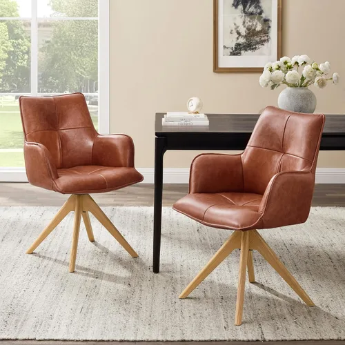 Miniatura 15 de Art Leon Silla de escritorio giratoria – Silla de oficina tapizada de piel sintética sin ruedas, sillón moderno de mediados de siglo con patas