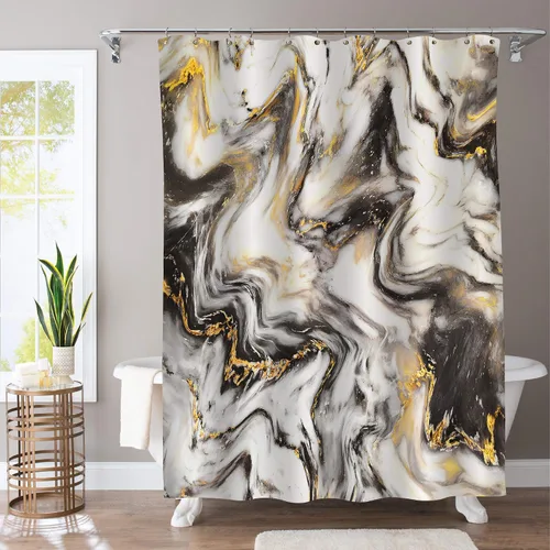 Miniatura 9 de Gibelle Cortina de ducha pequeña de 36 x 72 pulgadas, diseño de mármol medio abstracto estrecho para baño, juego de cortina de ducha moderna de tela
