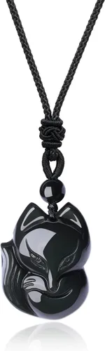 COAI Collar con colgante de zorro de piedra para hombre y mujer, Piedra, Jaspe